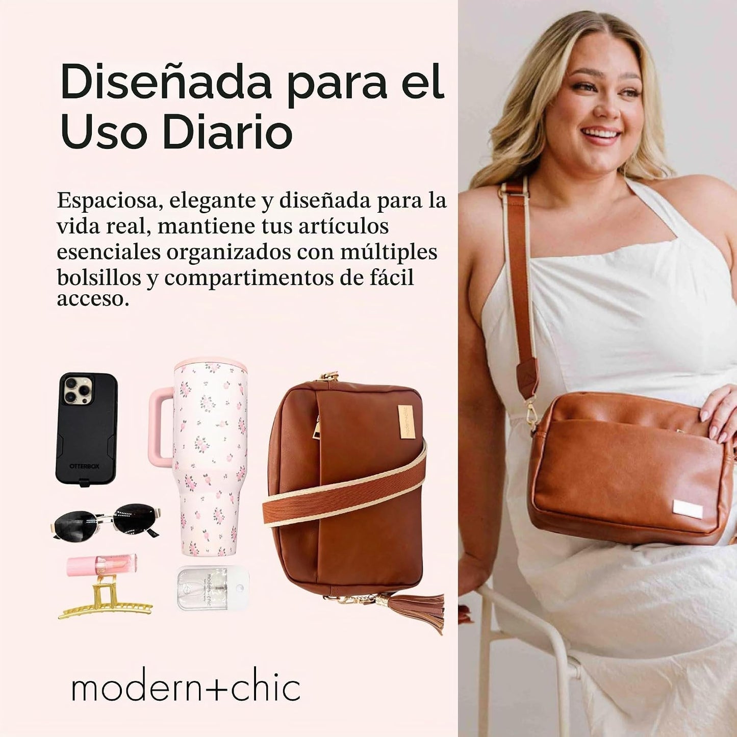 Modern+Chic Bolso cruzado Alice: bolso de cuero vegano con amplios...