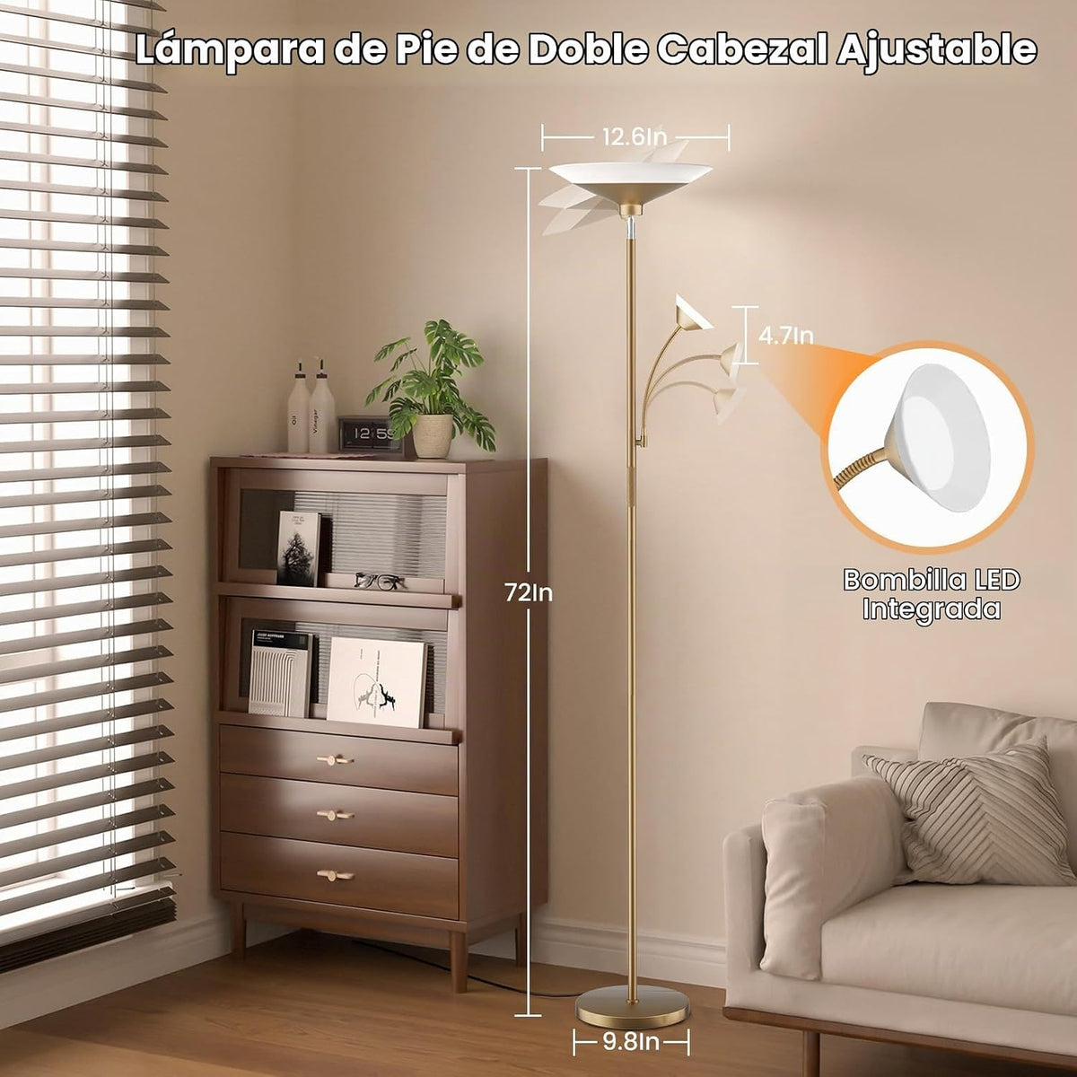 SIBRILLE Lámpara de pie Gold Torchiere - Lámpara de pie LED de 2 ví...