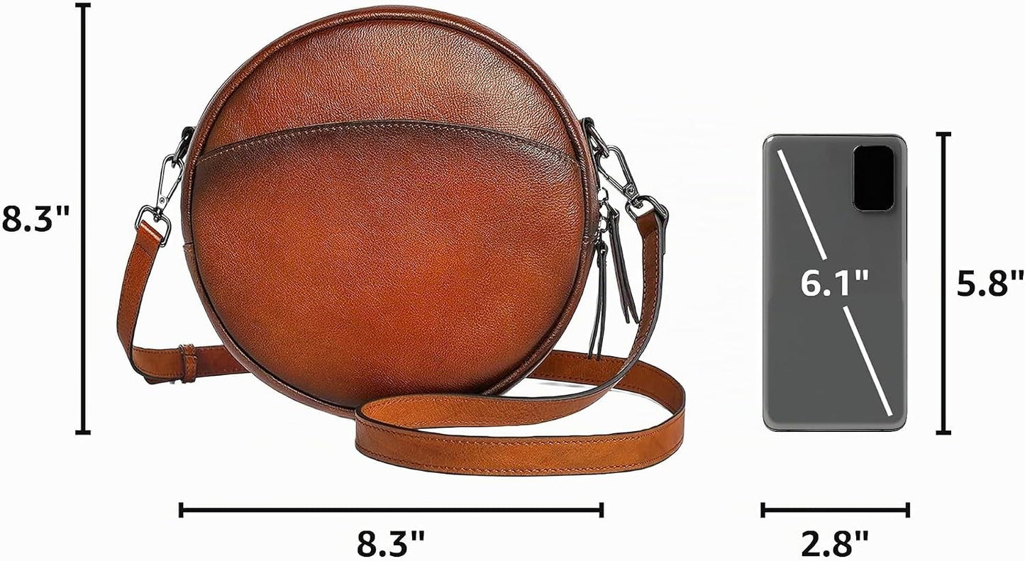 COOLCY Bolsos cruzados de cuero, bolso de hombro circular, bolso re...