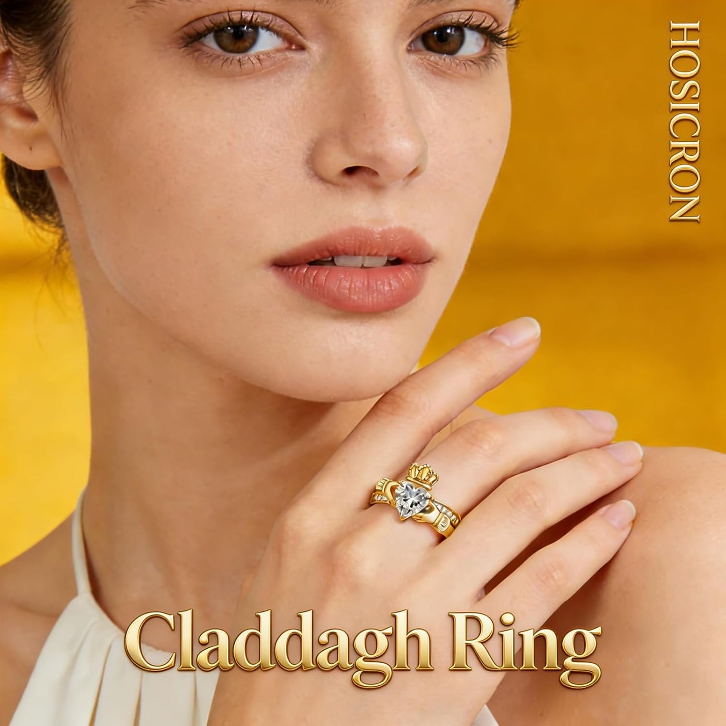 Anillo Claddagh de oro para mujer, anillo irlandés de oro de 18 qui...