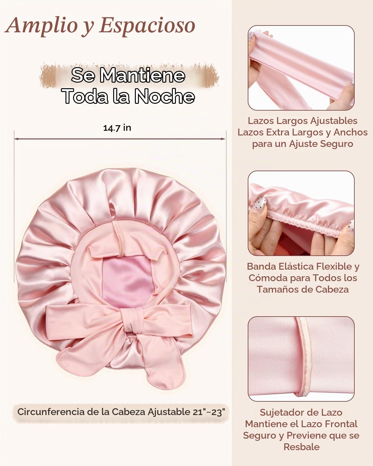 BONNET QUEEN Gorro de Seda para Dormir para Mujeres con Ácido HIALU...