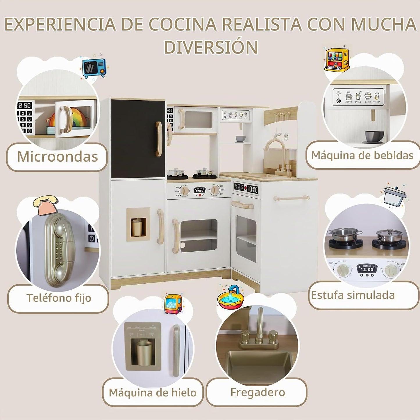 TaoHFE Cocina de Jugar de Esquina Blanca con Luces, Juego de Cocina...