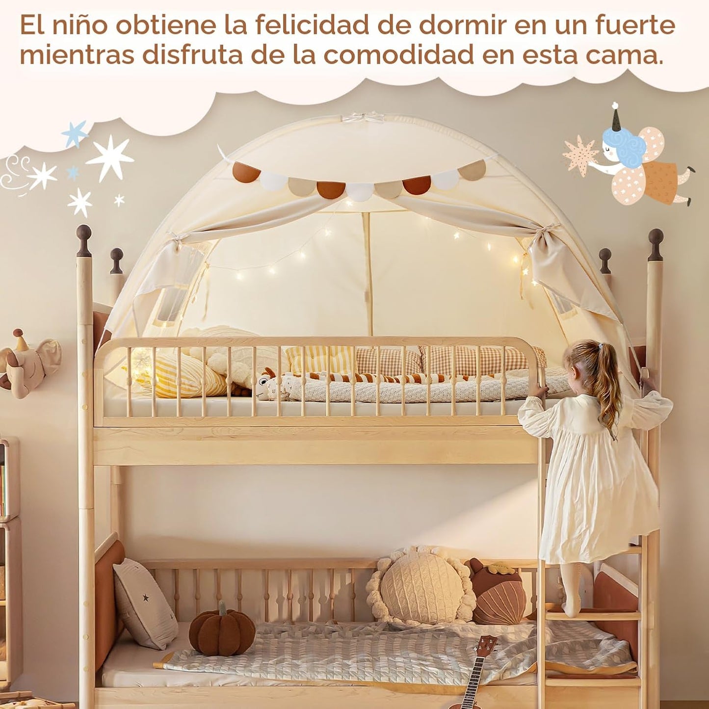 Toldo de cama de tamaño completo, litera para niños, tienda de camp...