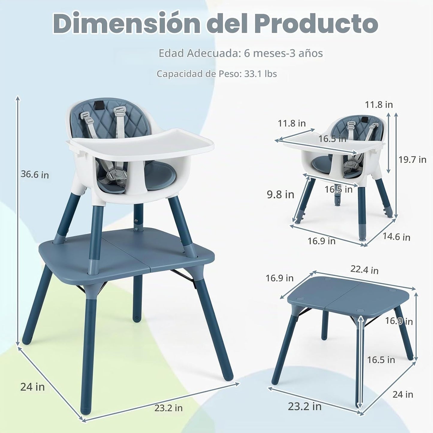 HONEY JOY - Silla alta 6 en 1, silla alta convertible para bebés y...
