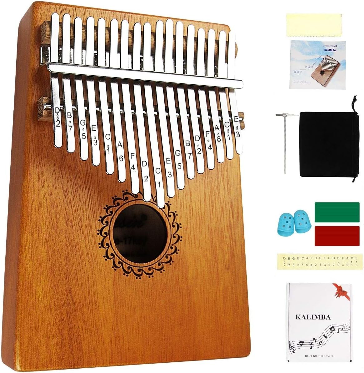 Kalimba - Piano de pulgar de 17 teclas, piano portátil de dedo Mbir...