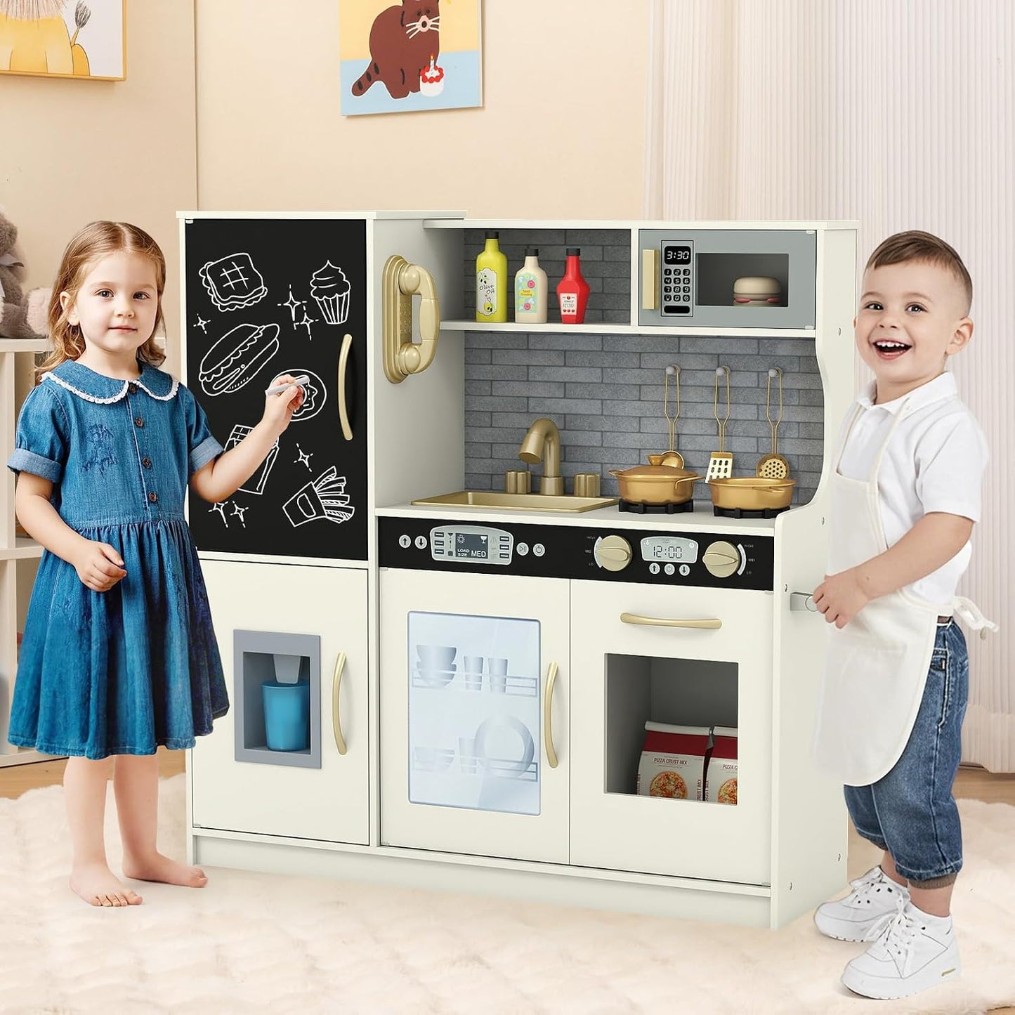 Costzon Juego de cocina para niños, juego de juguetes de cocina de...
