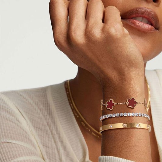 Pulseras florales apilables para mujer en oro - Juego de 3 pulseras...