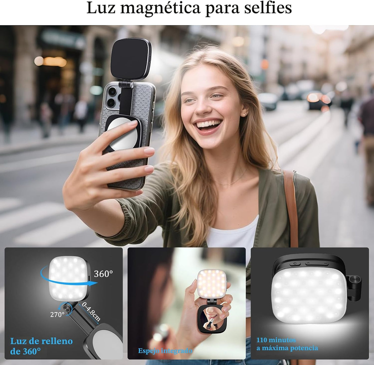 Luz de selfie magnética MagSafe con espejo para iPhone \u2013 Luz d...