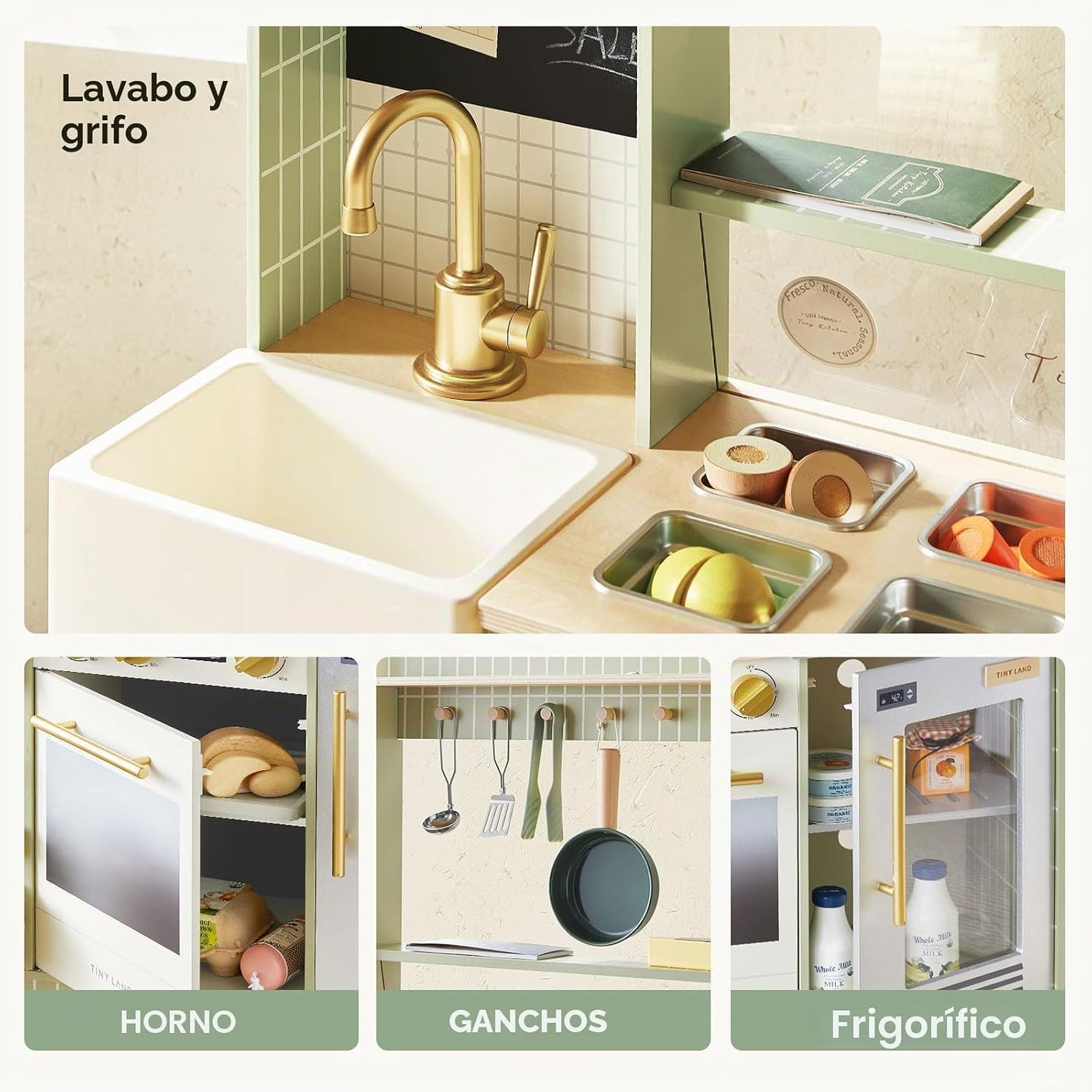 Tiny Land BistroSwitch - Juego de cocina de madera 2 en 1 con pizar...