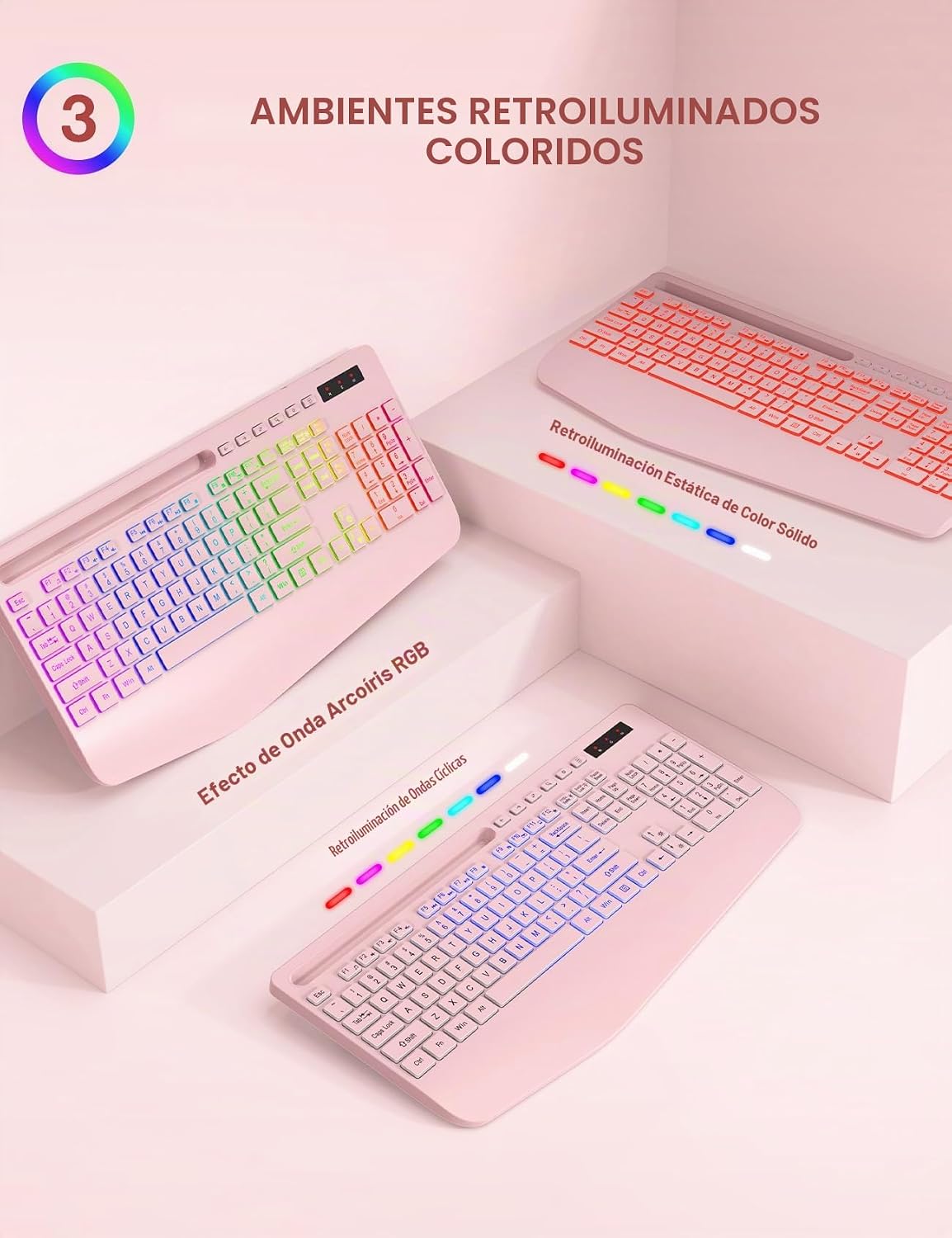 Combo de teclado y mouse inalámbricos, 9 efectos retroiluminados, r...