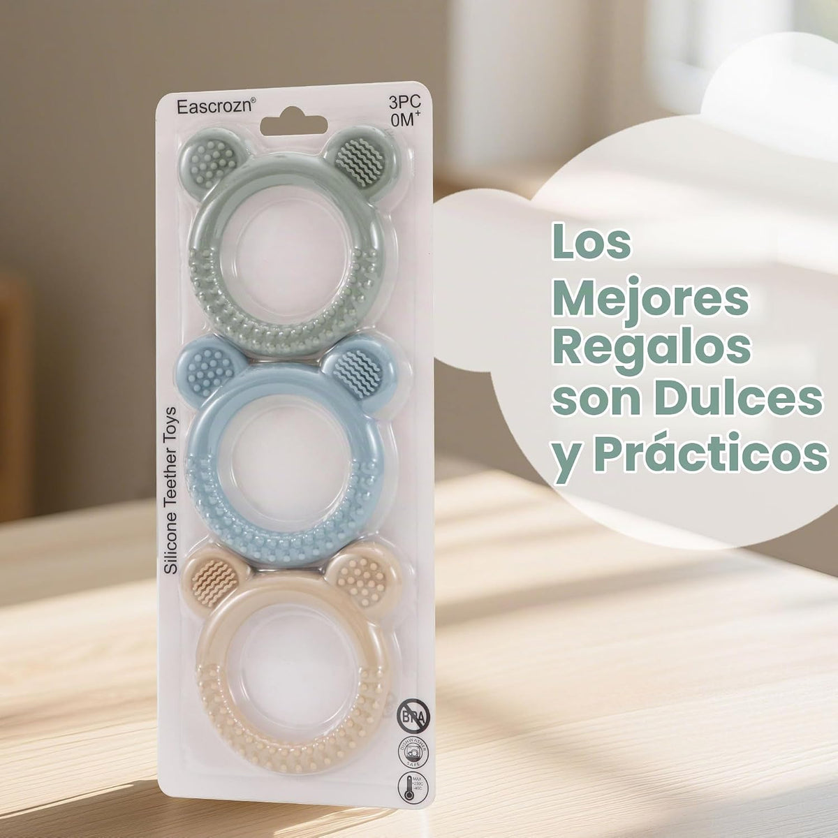Eascrozn Paquete de 3 Juguetes de Dentición para Bebés, Mordedores...