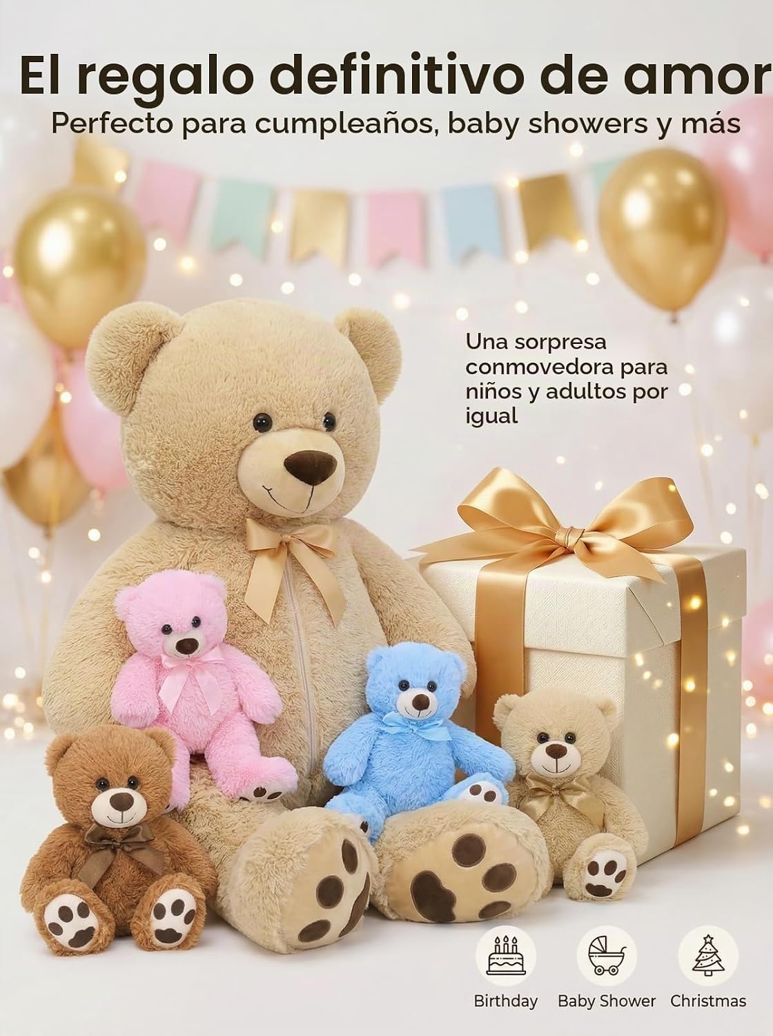MaoGoLan 5 piezas de oso de peluche grande con 4 bebés, 41 pulgadas...