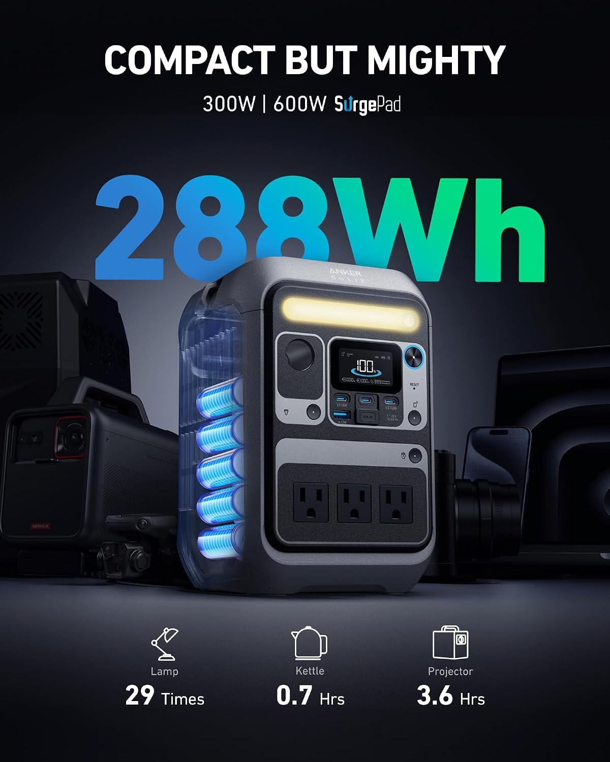 Anker Generador solar SOLIX C300 con bolsa protectora, estación de...