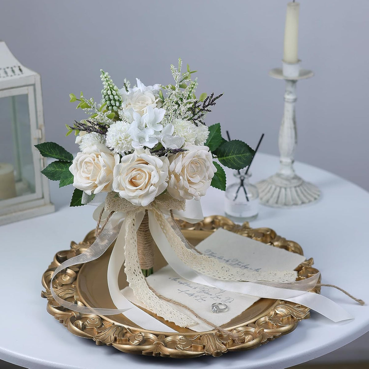 6.5 "Artificial Champagne Rose Flower Ramo grande para la decor...