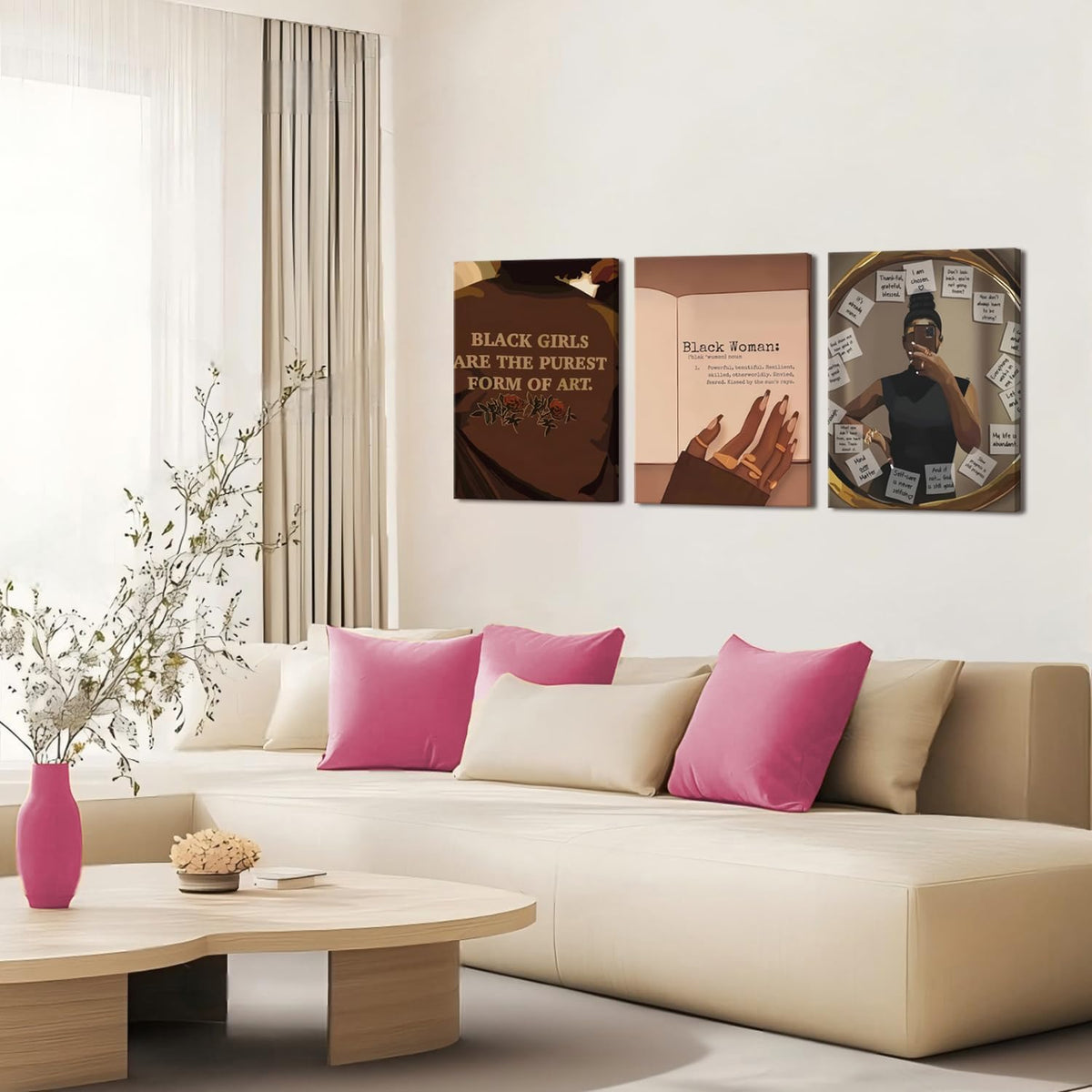 Juego de 3 Arte de Pared de Chica Negra Afroamericana Lienzo Decora...