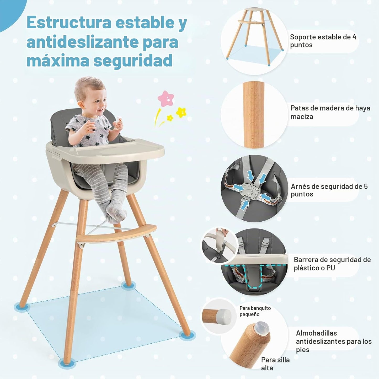 HONEY JOY Silla alta para bebé, silla alta 6 en 1 de madera Eat &am...