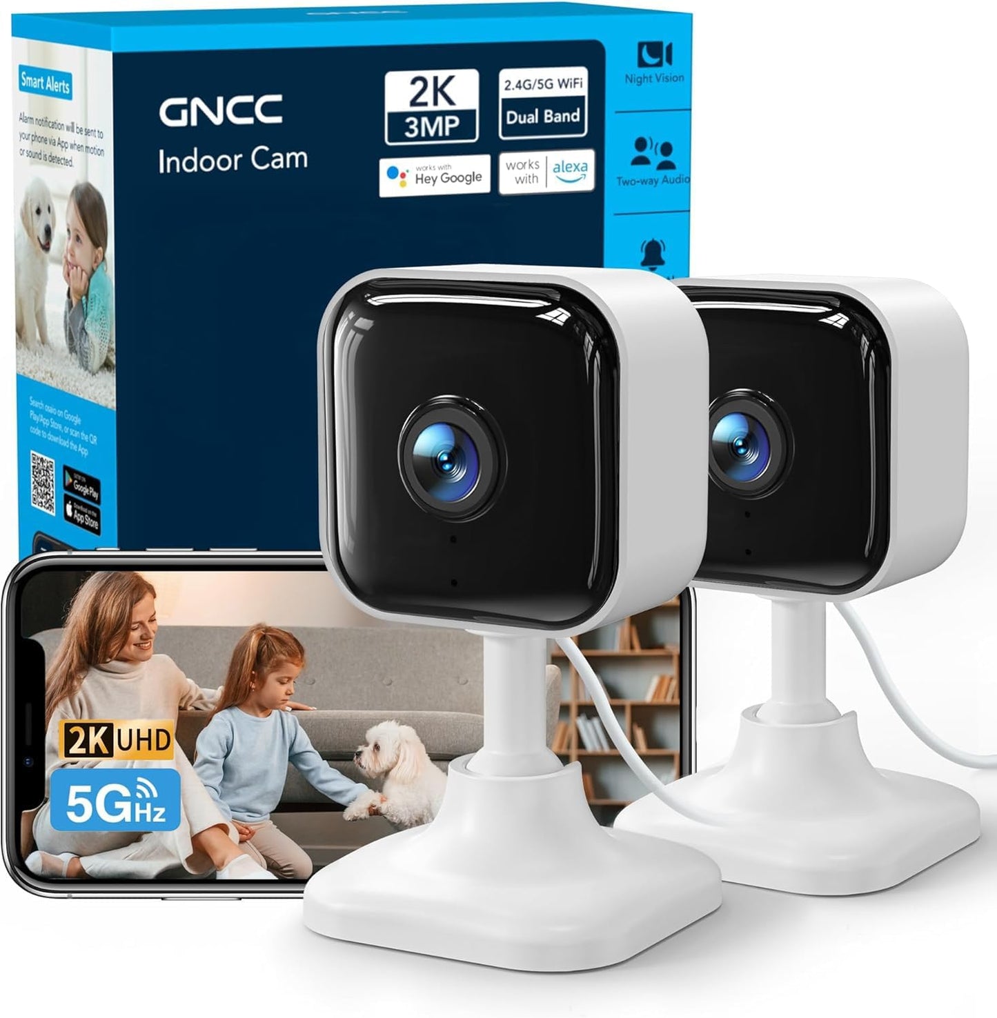 GNCC Cámara interior 2K para seguridad en el hogar con aplicación d...