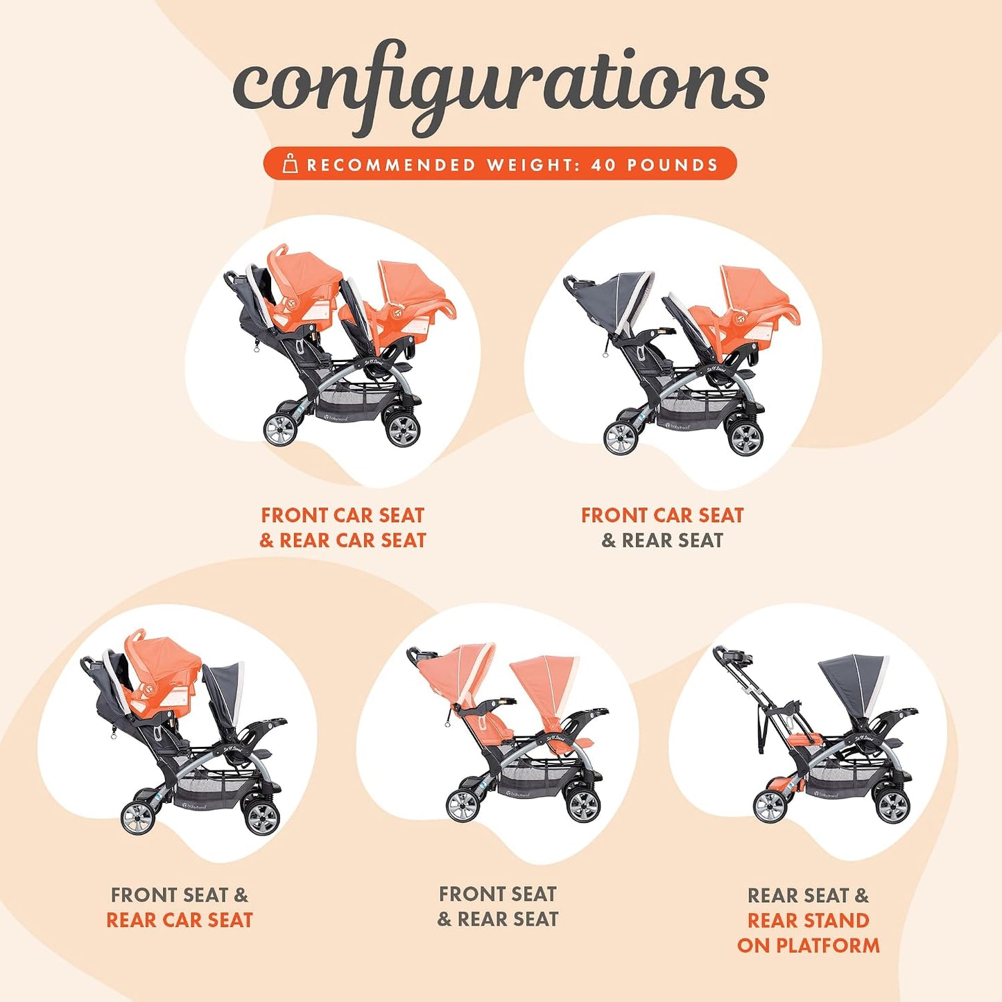 Cochecito Baby Trend doble, de 5 puntos, y asiento infantil para ve...