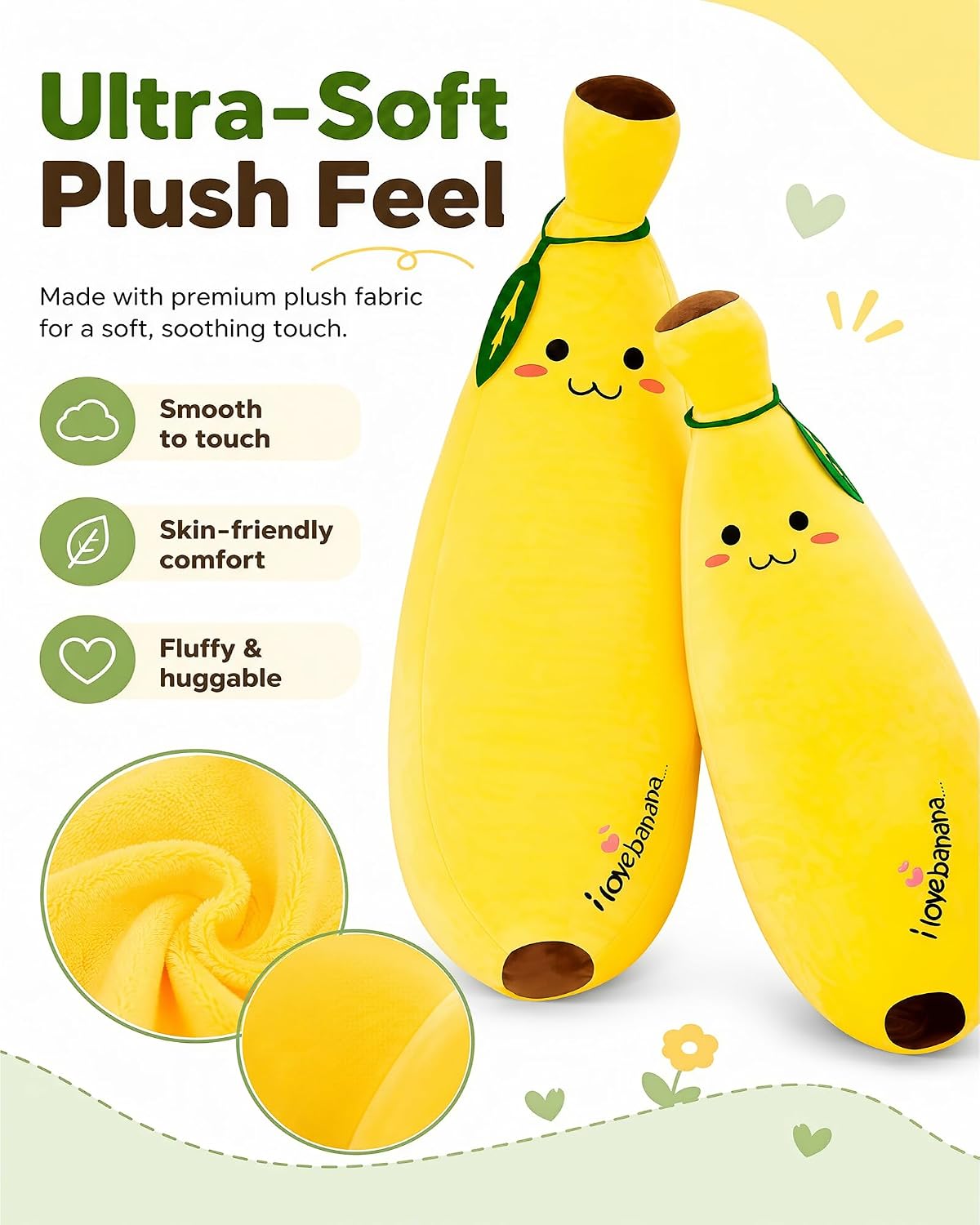 Bonita almohada de felpa de plátano, suave juguete de peluche de pl...