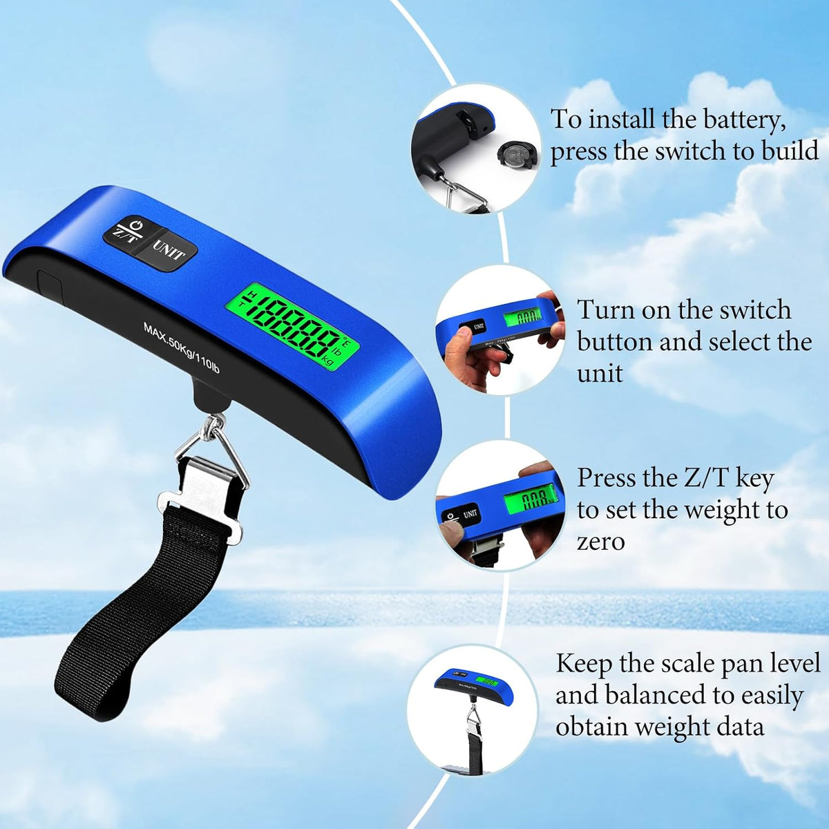 Báscula para equipaje, báscula de peso para equipaje de 110 lb con...