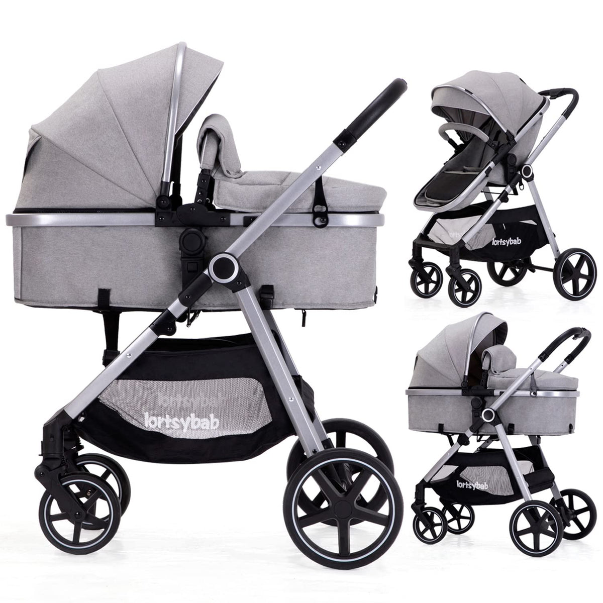 Lortsybab Cochecito de bebé 2 en 1 \u2013 Cochecito plegable para r...