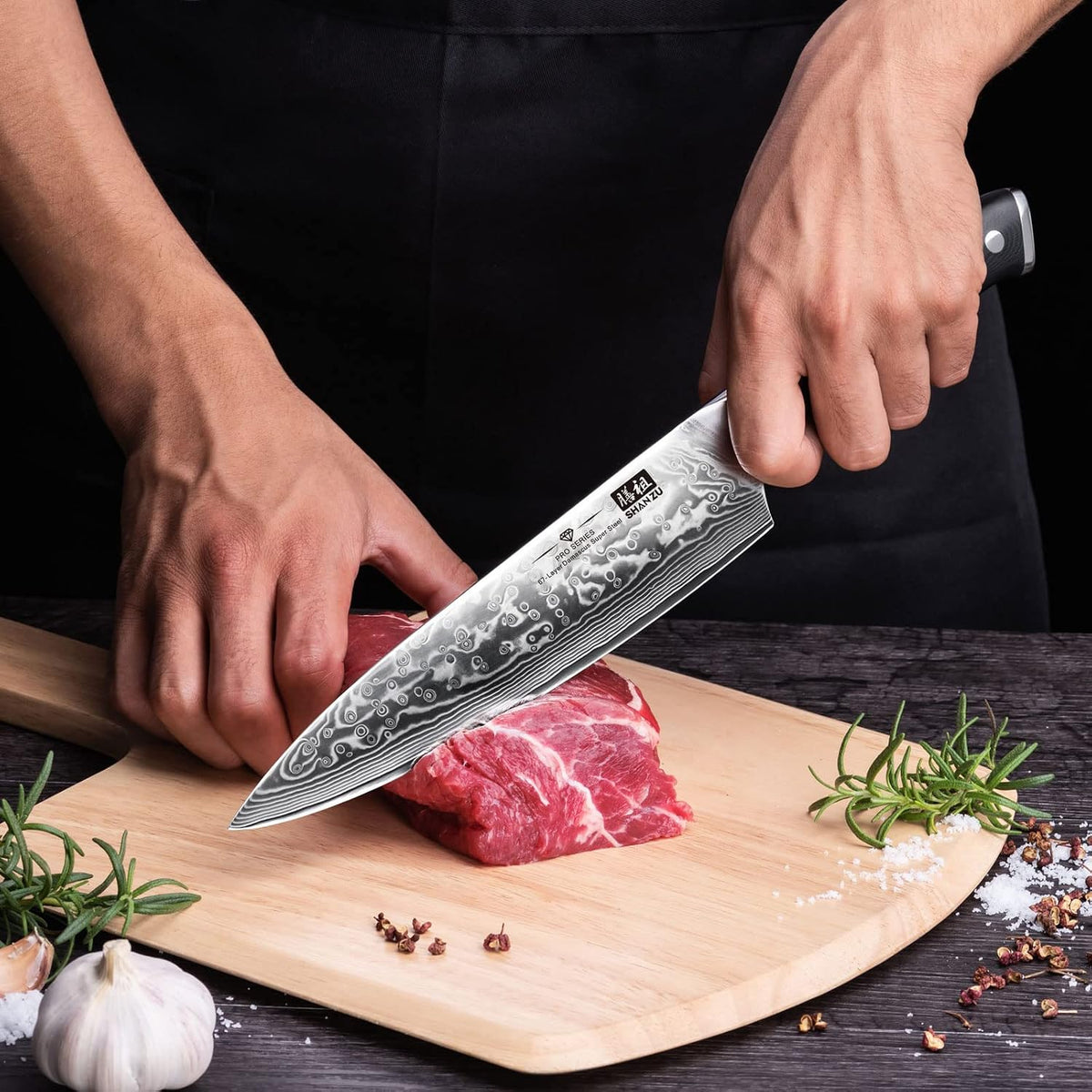 SHAN ZU - Cuchillo de chef de 8 pulgadas de acero damasceno japonés...