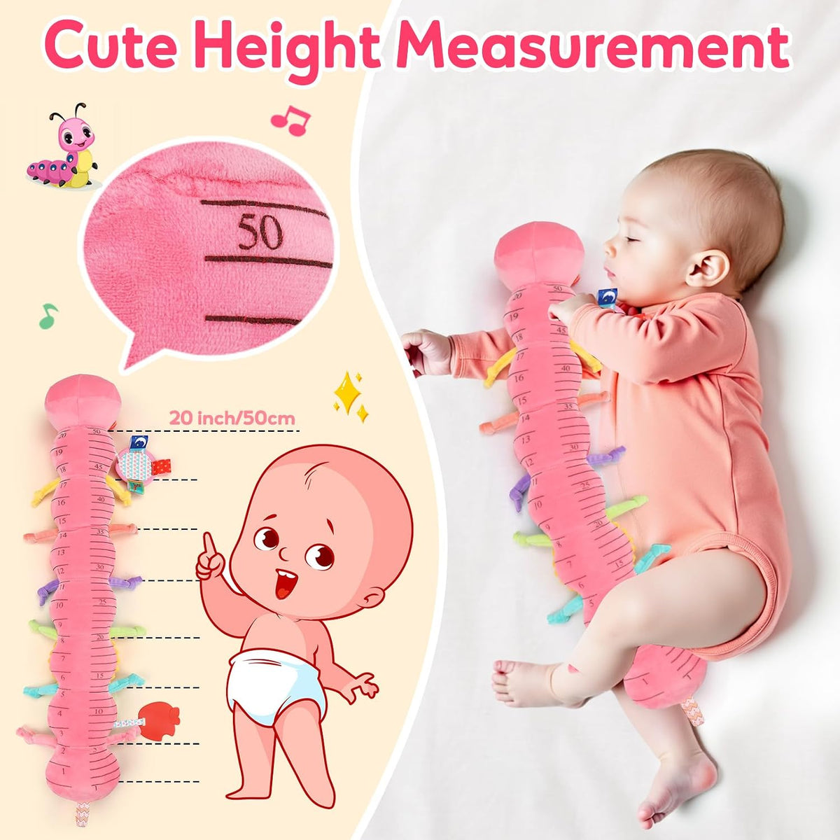 Thremhoo Juguetes para niñas de 0 a 6 meses, juguete de oruga de pe...