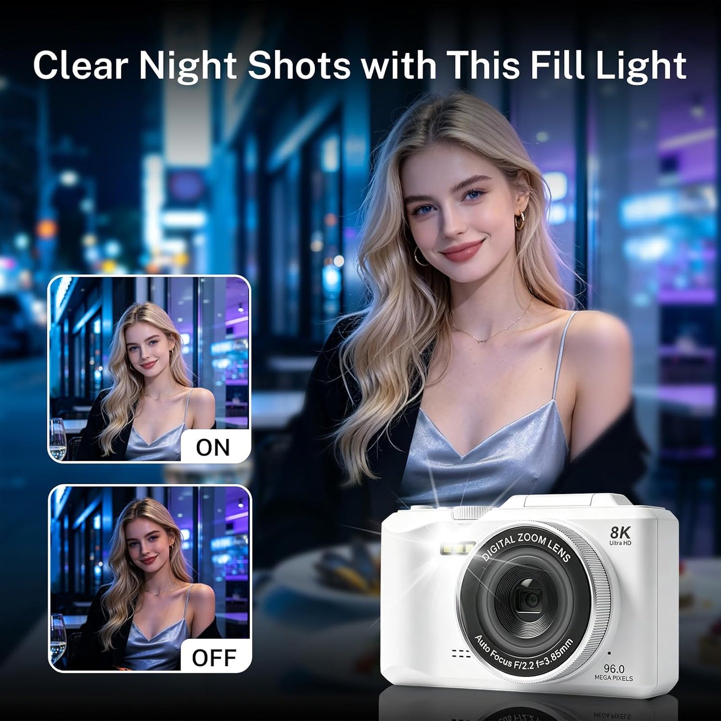 Cámara digital 8K, cámara de enfoque automático de 96 MP con pantal...