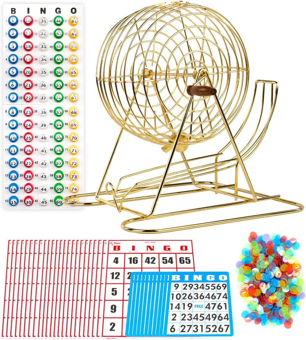 Regal Bingo - Juego de bingo profesional con jaula de rueda de 11 p...
