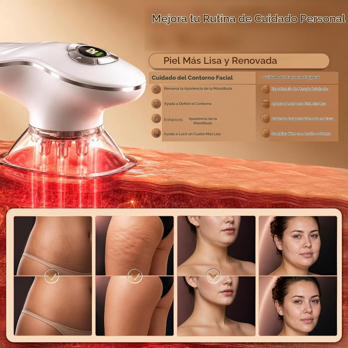 Masajeador facial y corporal 4 en 1, succión de 9 niveles, ventosas...