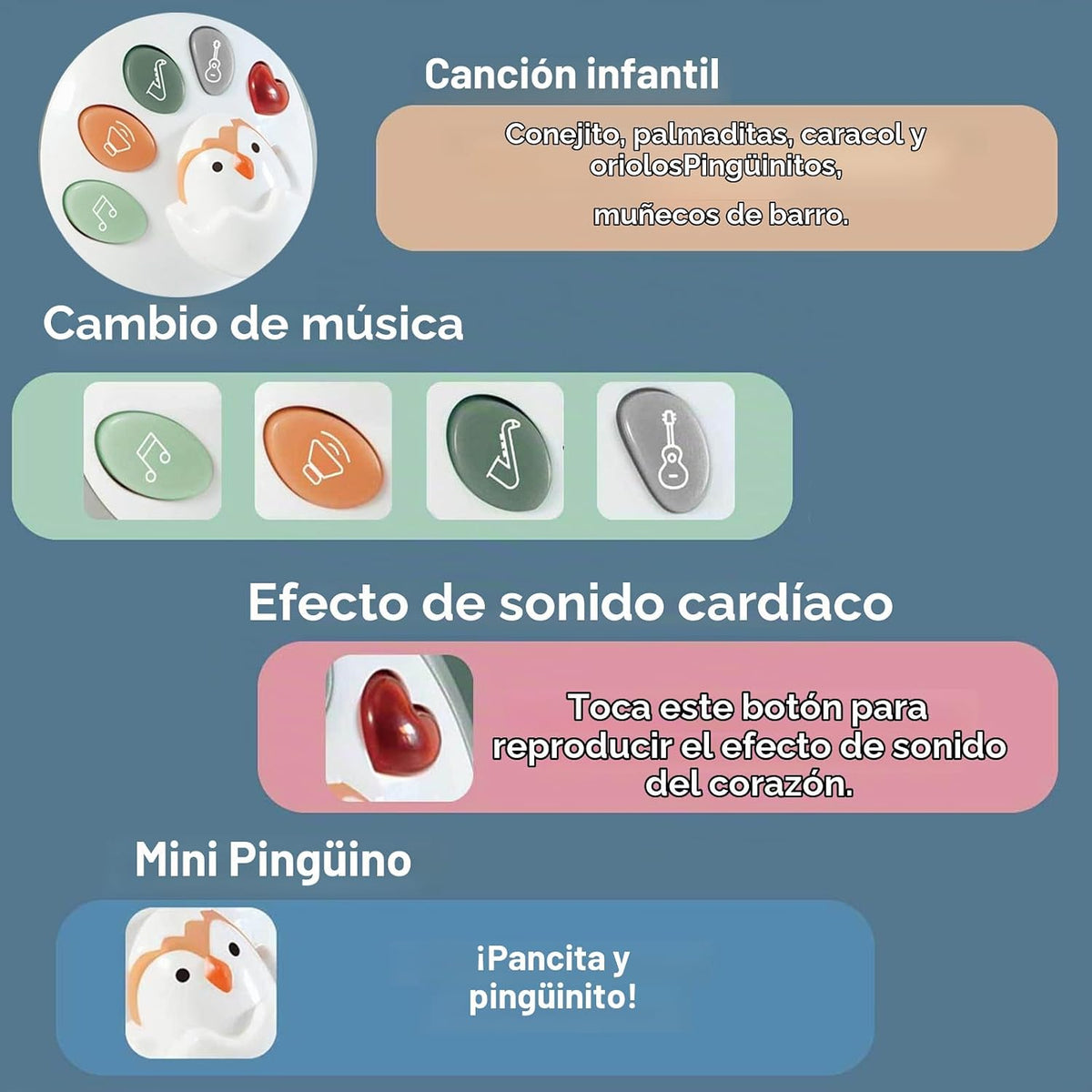 XULIONTS Juguete para bebé de pingüino gateante con música y luces,...