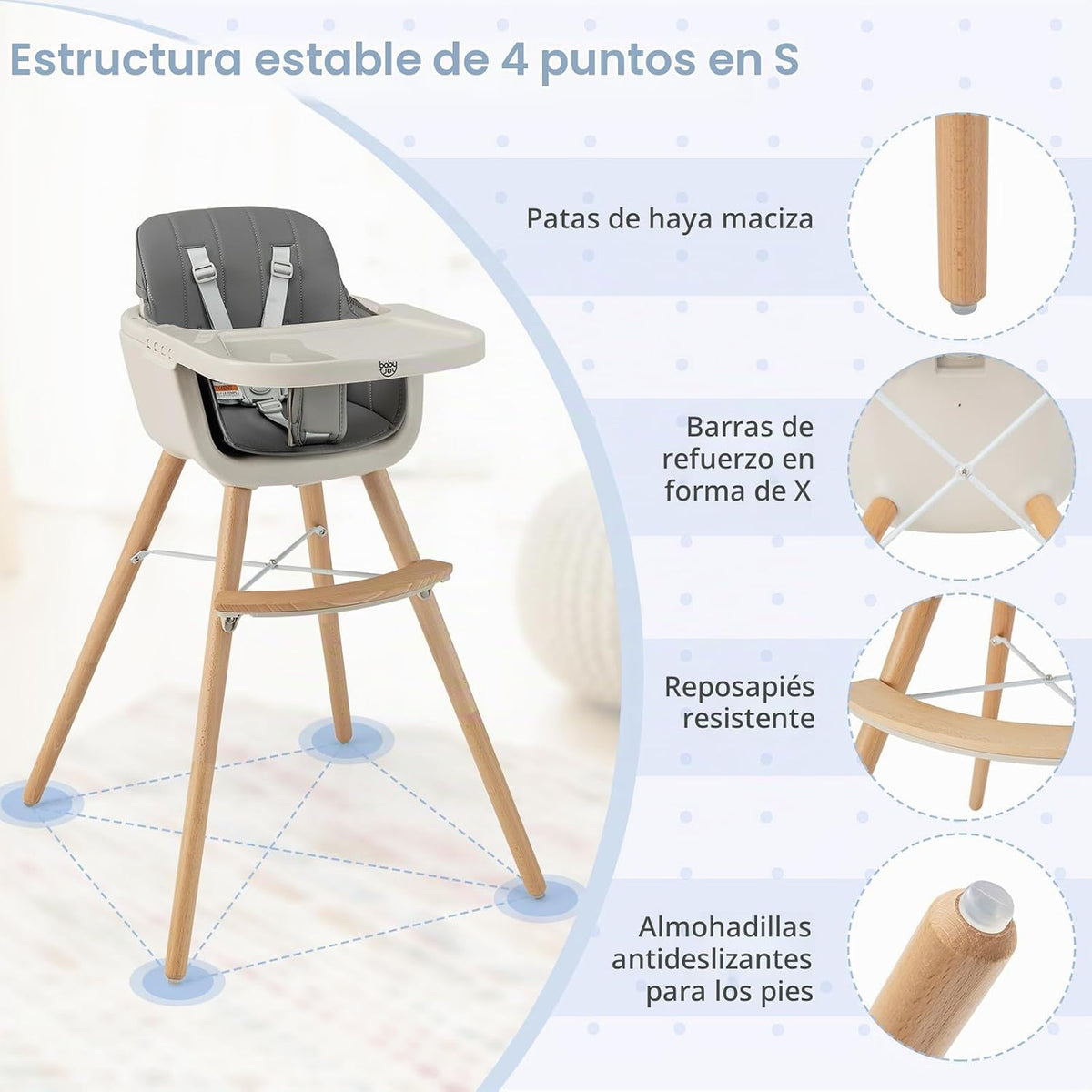 BABY JOY Silla alta para bebé, trona convertible 3 en 1 de madera p...