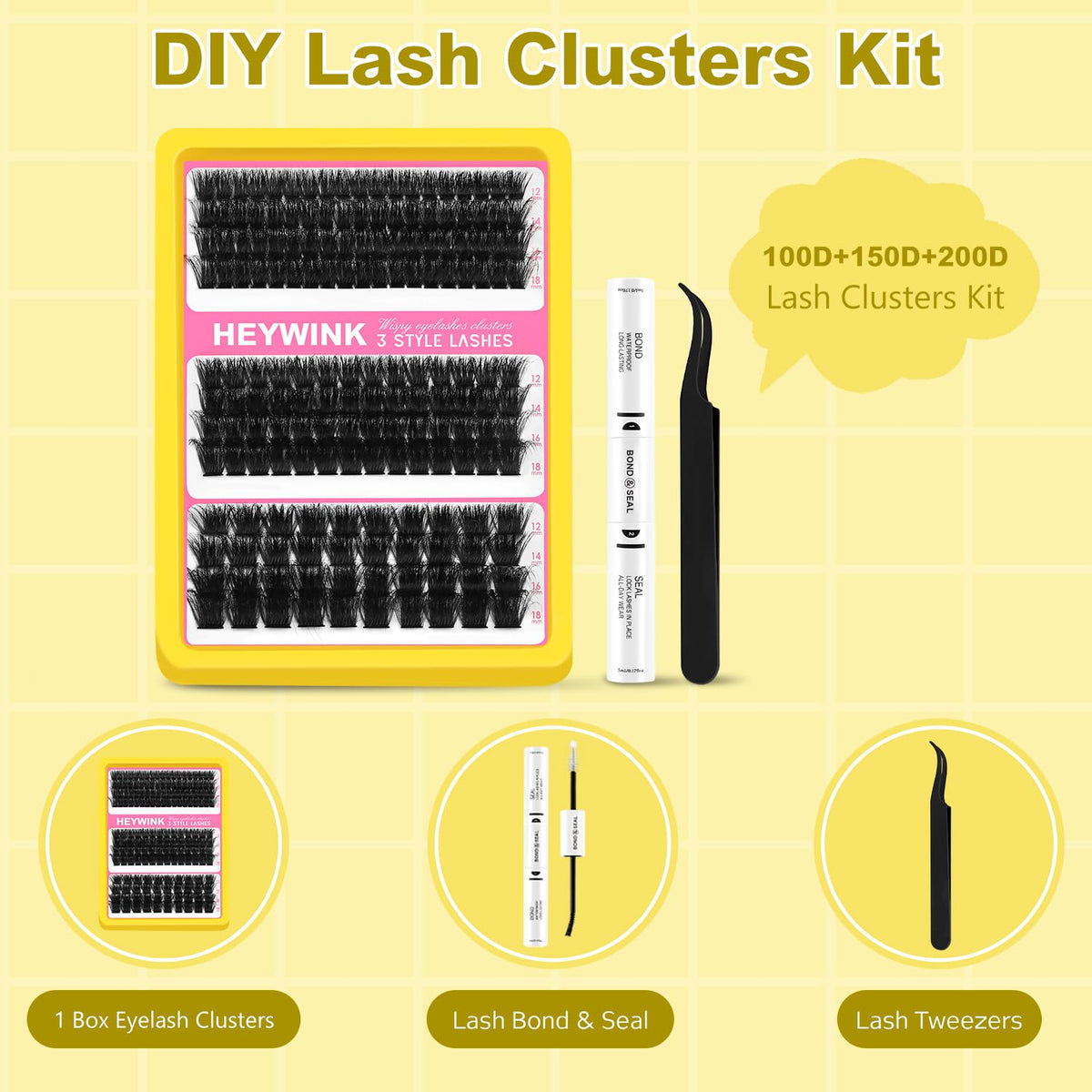 HEYWINK Kit de racimos de pestañas 60D 80D 100D Extensiones de pest...