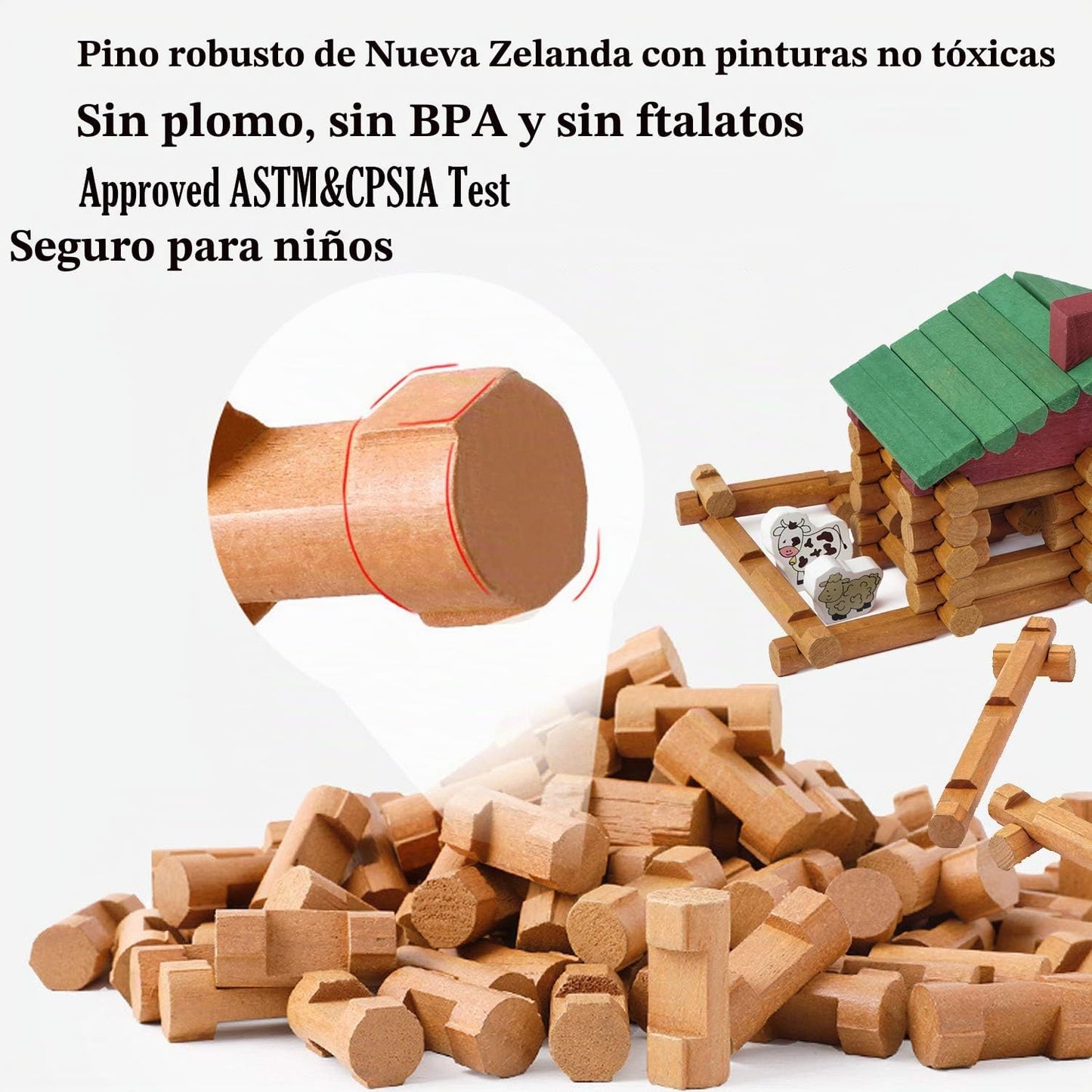 Wondertoys Juego de troncos de madera de 170 piezas a partir de 3 a...