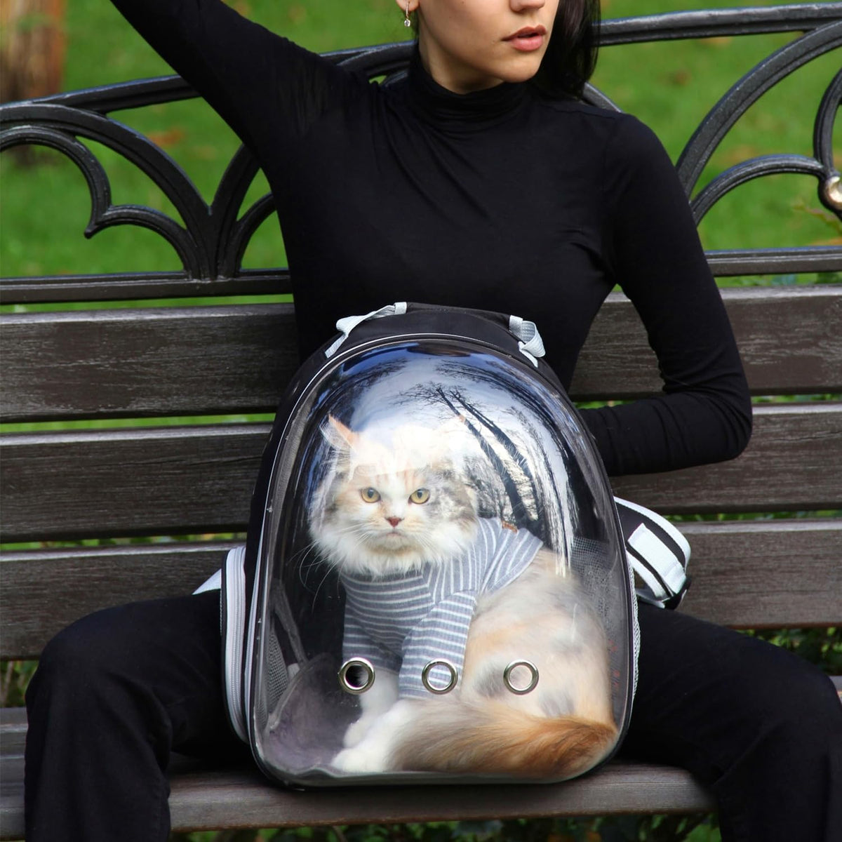 Mochila transportadora para gatos, transportador de mascotas con di...