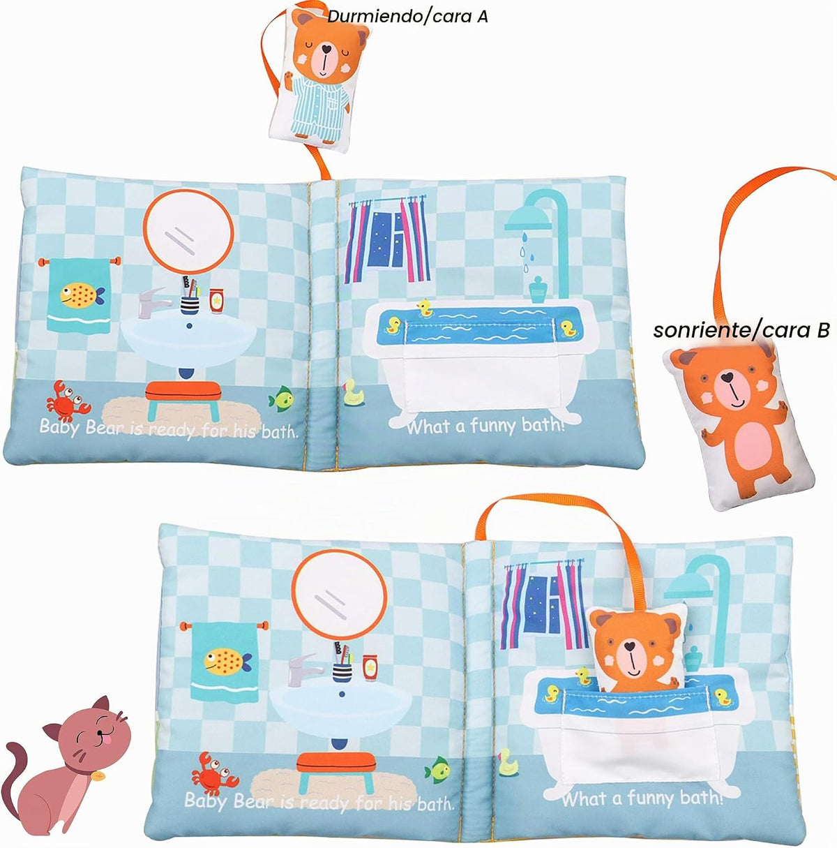 Bebe Mondo Juguete de oso de peluche con espejo, libro suave para b...