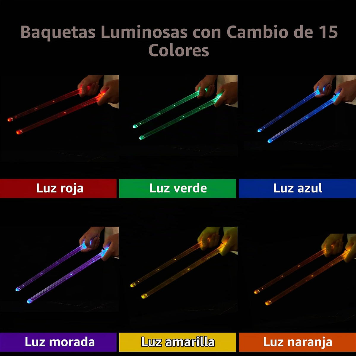 Baquetas recargables con luz LED que cambian de color con bolsa de...