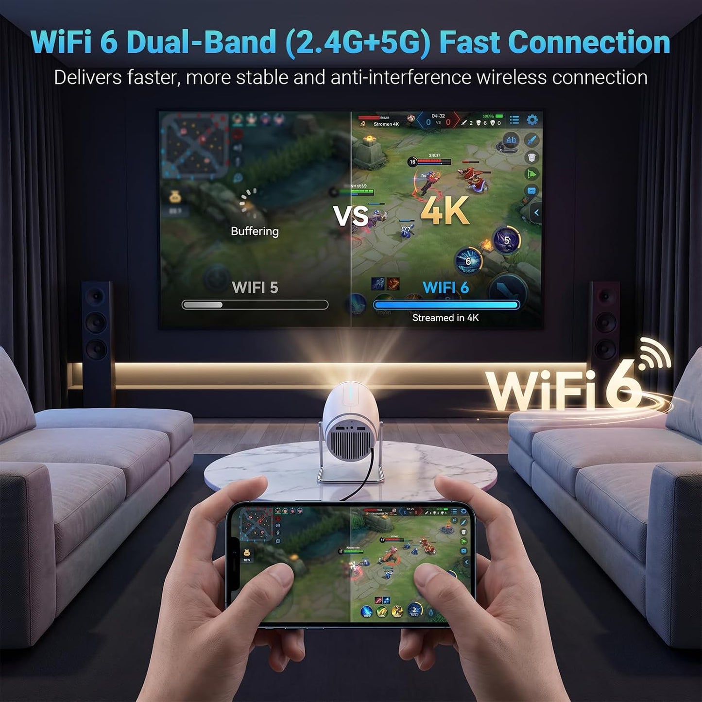 【Aplicaciones integradas】Mini proyector con WiFi y Bluetooth, proye...