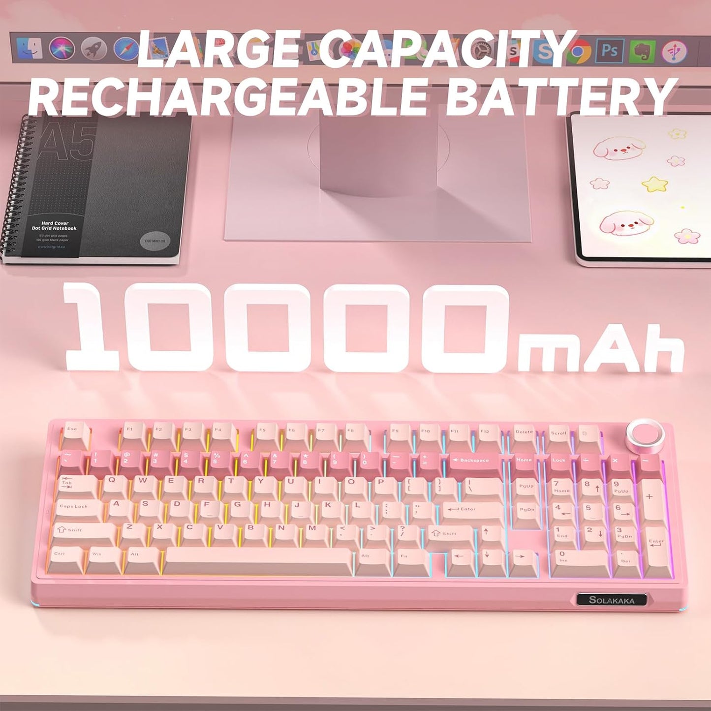 SOLAKAKA Teclado mecánico inalámbrico KI99 Pro 96% (rosa, interrupt...