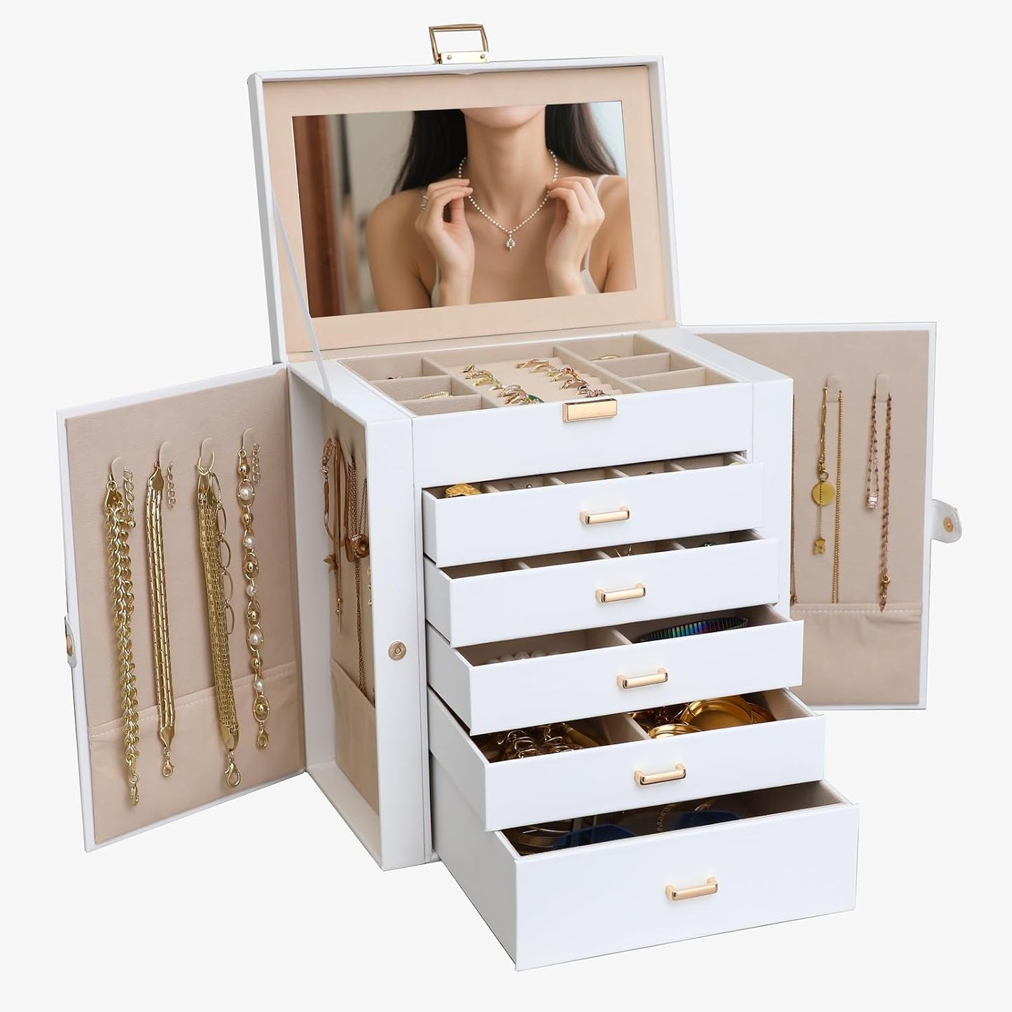 BOOVO Joyero grande para mujer de 6 capas | Organizadores y almacen...