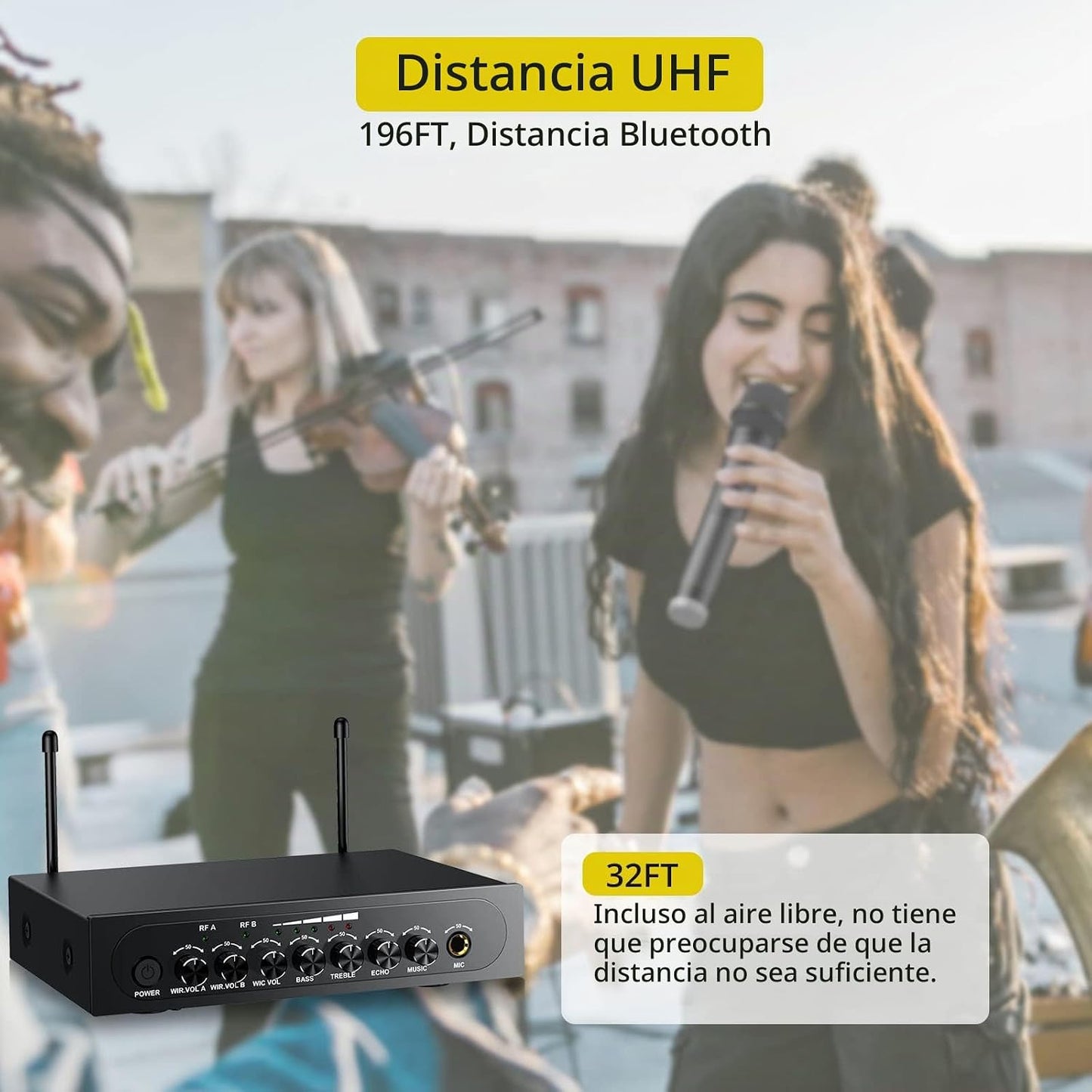 PROZOR Micrófono Inalámbrico UHF con Control de Volumen, Agudos, Gr...