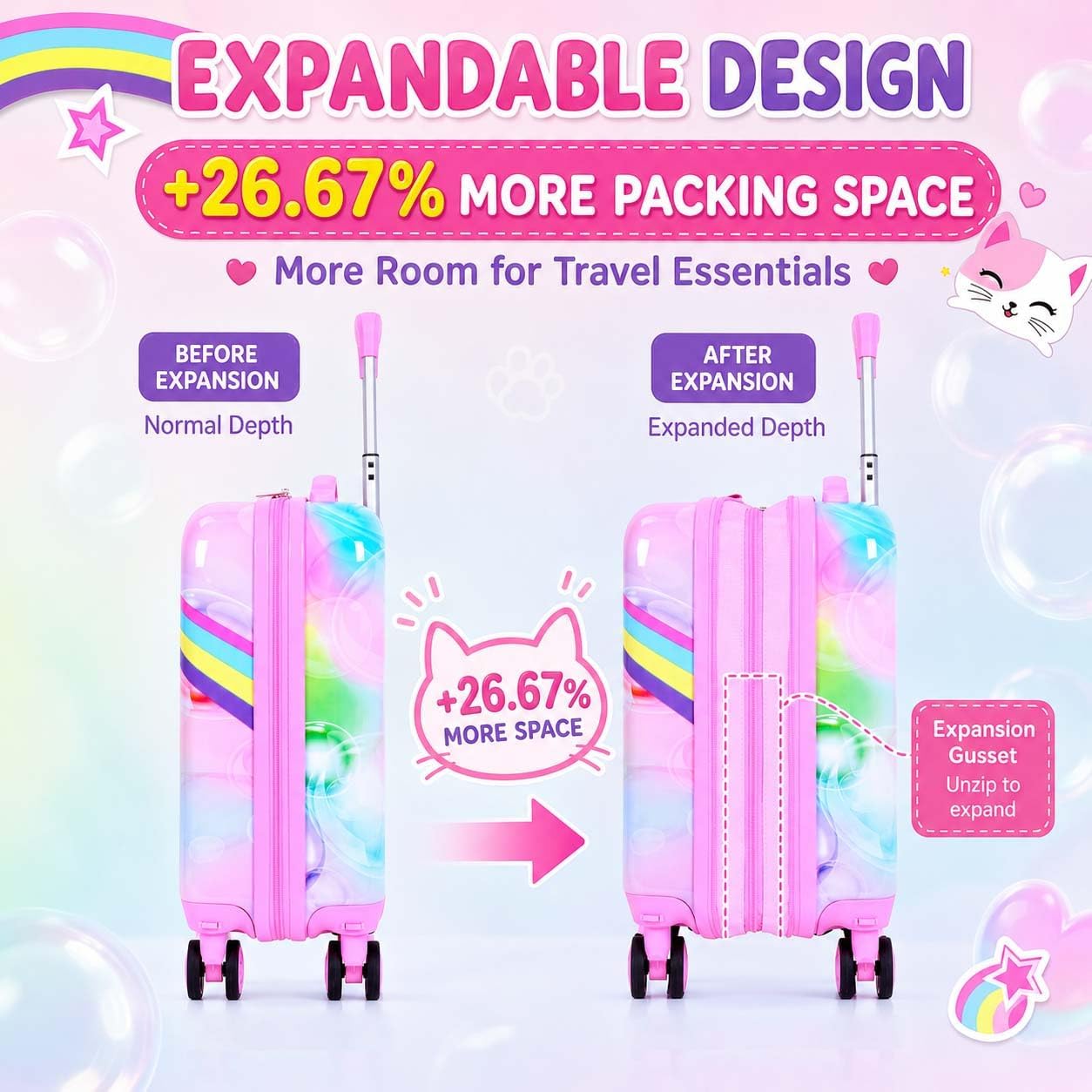 Juego de 5 maletas para niños, aprobado por aerolíneas con ruedas g...