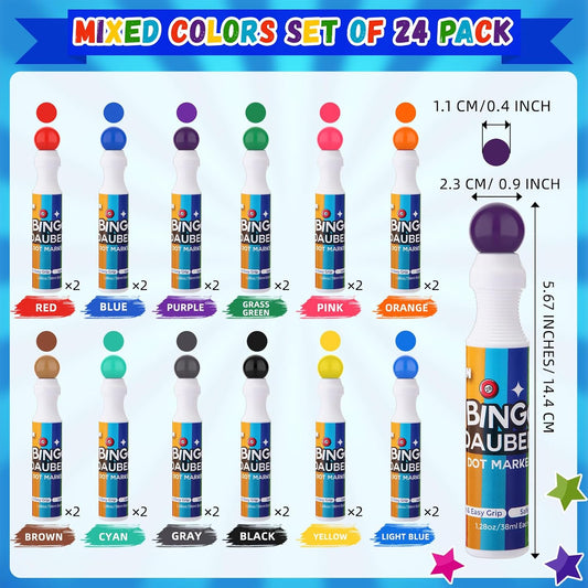 Crtiin 24 paquete de colores mixtos de marcadores de bingo, juego d...