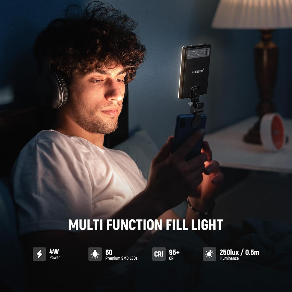 NEEWER Basics NL-60AI - Luz para selfie para teléfono con clip fron...