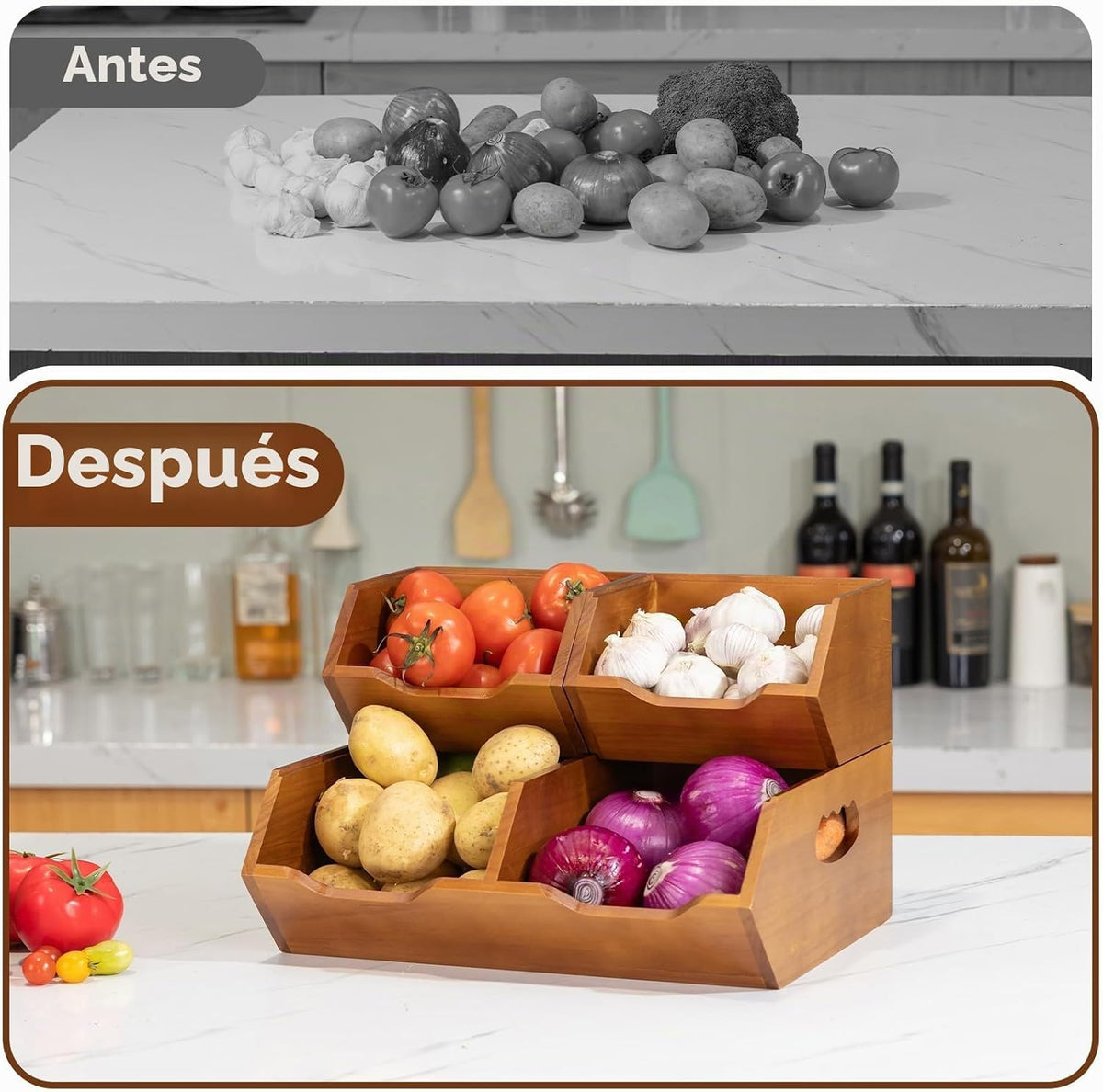 Aquzee Contenedores de almacenamiento de madera de la despensa, org...