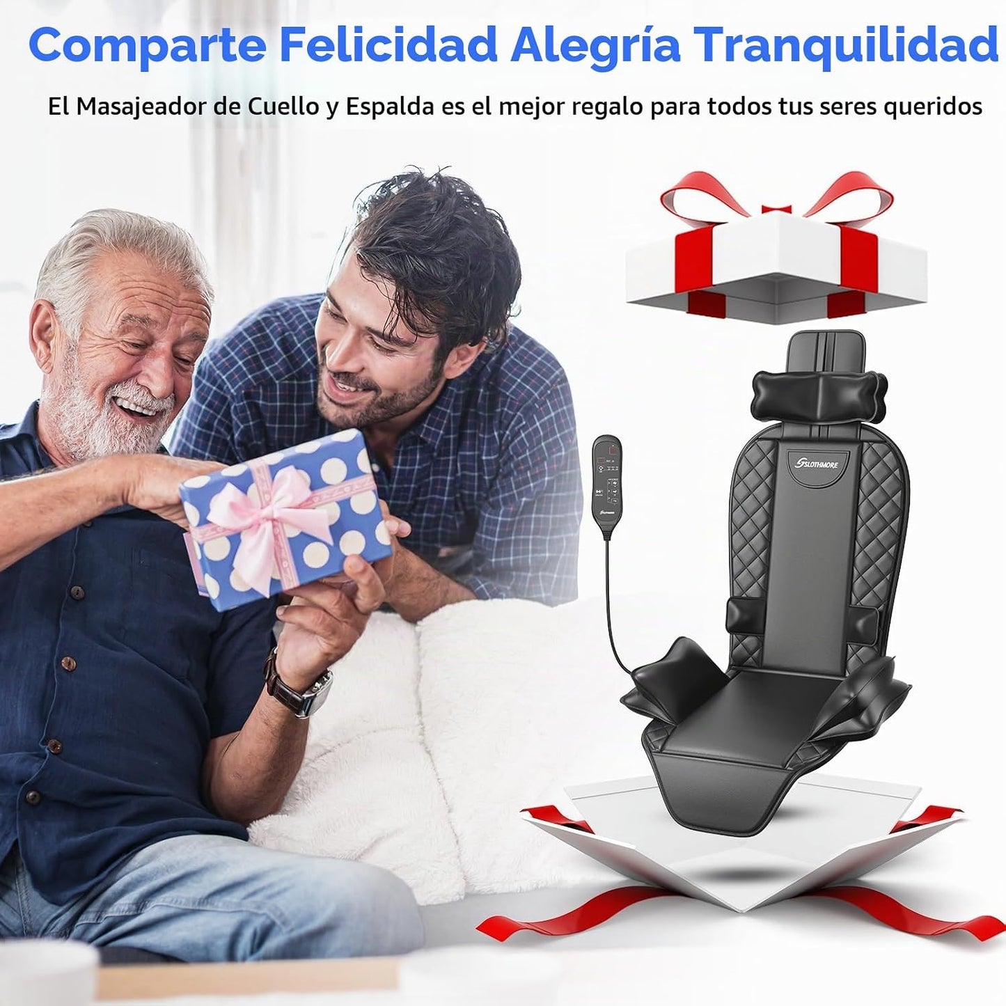 Masajeador de espalda con calor, tracción y vibración, almohadilla...