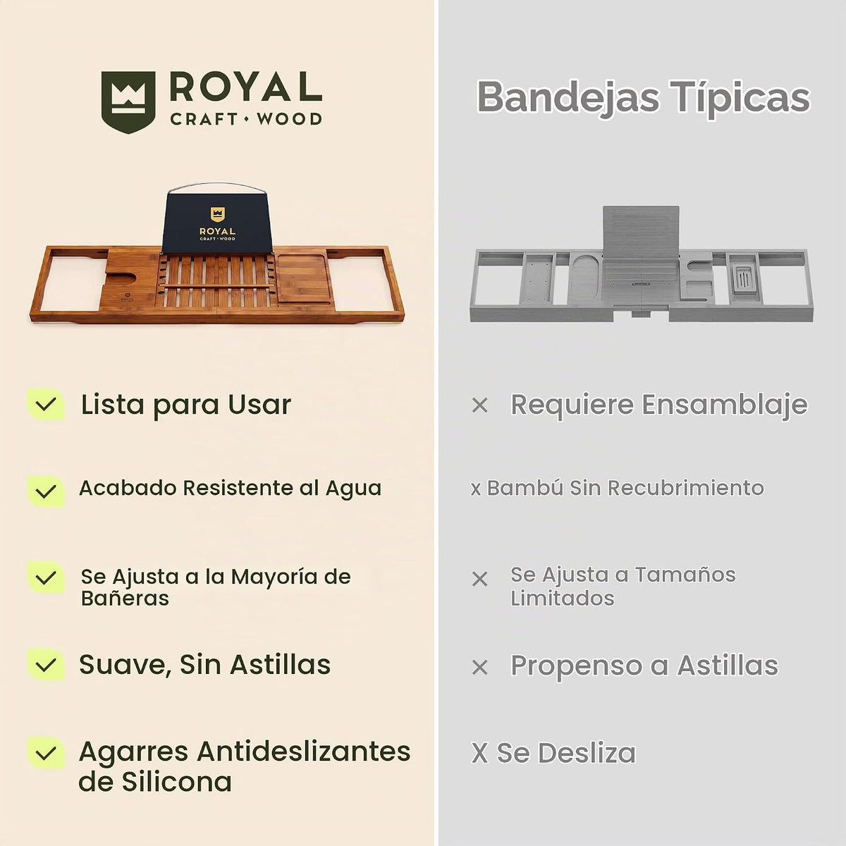 ROYAL CRAFT WOOD Bandeja de bañera plegable de alta calidad, bandej...