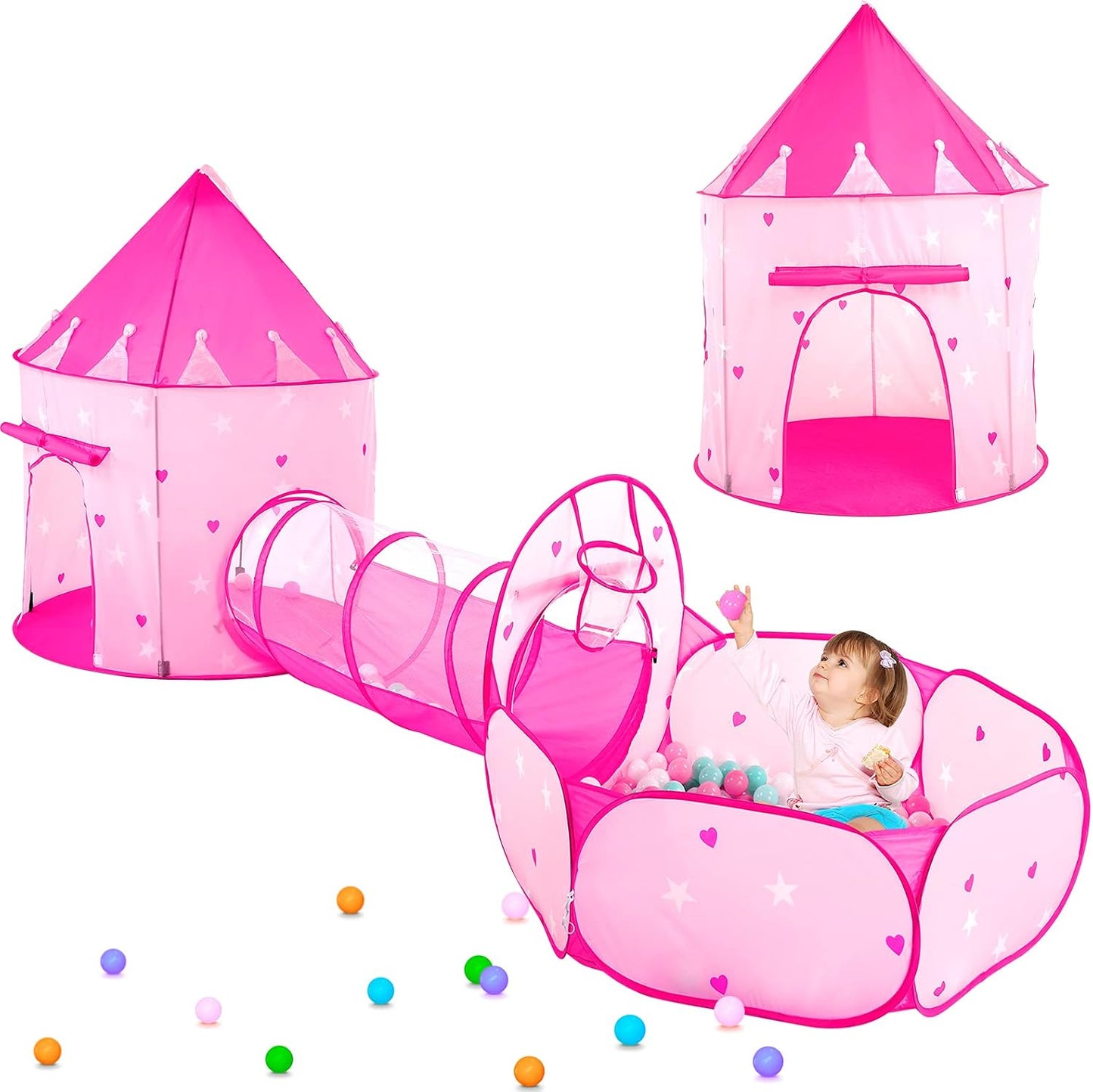 PigPigPen Tienda de campaña de 3 piezas para niñas con hoyo de bola...