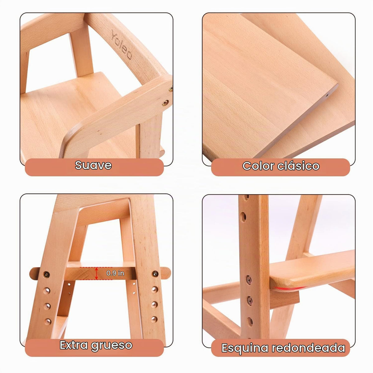 YOLEO Silla alta de madera para niños pequeños, silla de alimentaci...