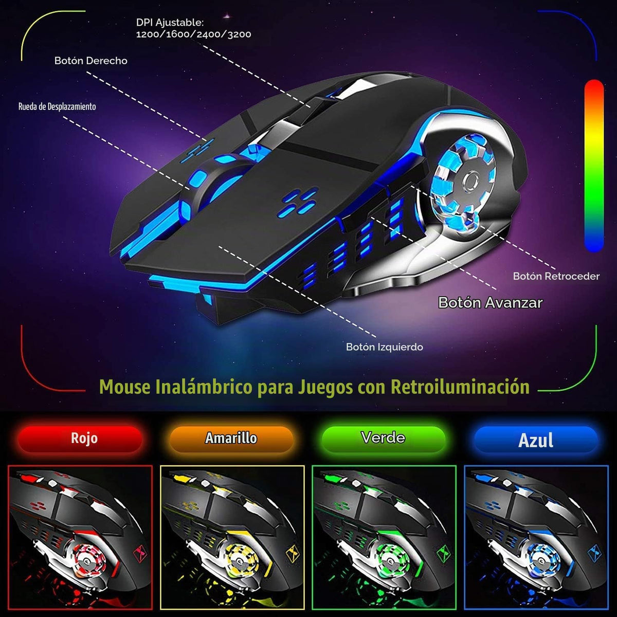 Combo de teclado y mouse inalámbricos para juegos con retroiluminac...